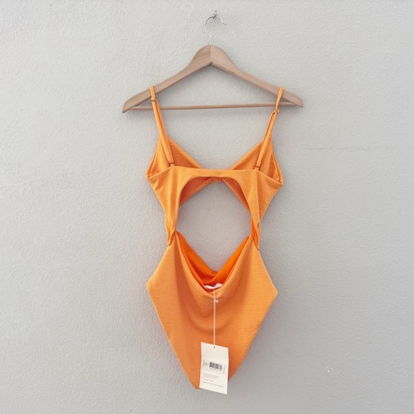 Mara Hoffman Kia One Piece Swimsuit Med Orange Ribbed Cutout Resort Vacation NWT - Picture 6 of 14